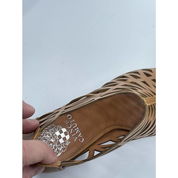 EUC Vince Camuto Kevston Leather Brown Cut Out Heeled Sandal Womens Sz 7.5 - Picture 11 of 13